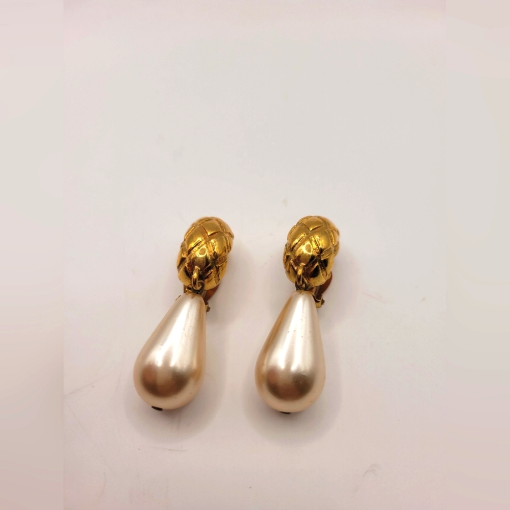 Rare CELINE Gold Plated And Pearl Celine Dangle Earrings